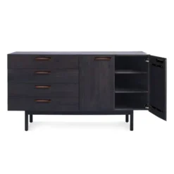 SHALE 4 DRAWER / 2 DOOR CREDENZA -Cheap Chairs Shop shale 2 door 4 drawer modern cabinet storage door open smoke 3 700x700 1